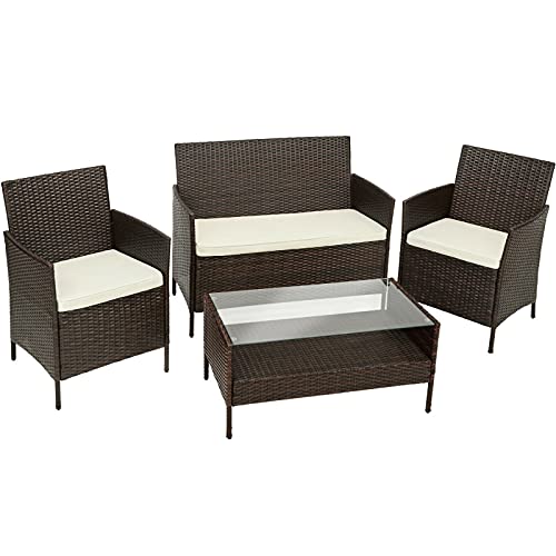 Yeer Poly Rattan Sitzgruppe Lounge Garten Garnitur Gartenmöbel Tisch Bank Stuhl Set (Color : Braun)