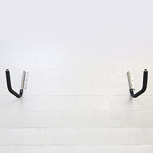 Stainless Steel Kayak Wall Rack with Security Cable J-Hook Metal Steel Kayak Ladder Wall Mount Storage Rack Bike Surfboard Canoe SUP Storage for Garage or Shed