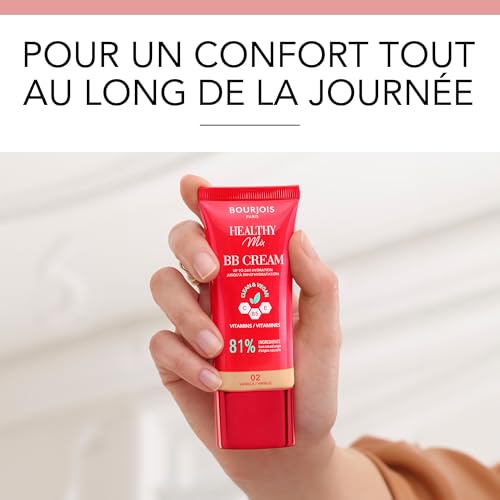Healthy Mix, 02 Vanille, BB Crème, Fond de teint en crème, Couvrance et hydratation toute la journée, Vitamines C, E et B5, Formule clean et vegan, 30 ml