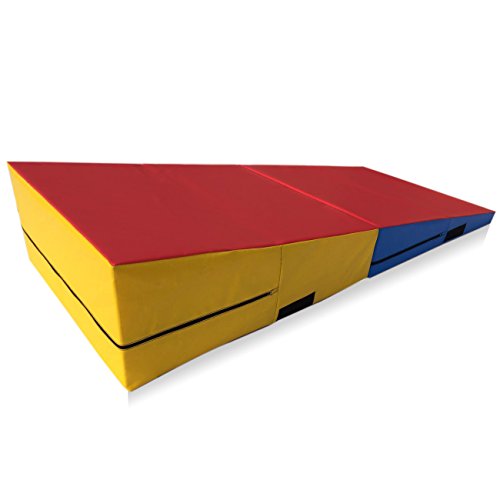 gymmatsdirect Folding Gymnastics Incline Mat Large Cheese Wedge Ramp Skill Shape Triangle Tumbling Mats 60"x30"x15", Red/Blue/Yellow - Thumbnail 2