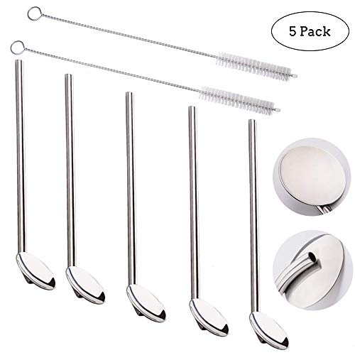 Spoons Straws, AnSaw Reusable Drinking Straws, Mixing Spoon 2-in-1 Stirrer Spoon Straws Utensil  w/Clean Brushes for Milkshake,Smoothies, Iced Coffee/tea, Cocktail -7.67 inches (5 Pack) - Thumbnail 7