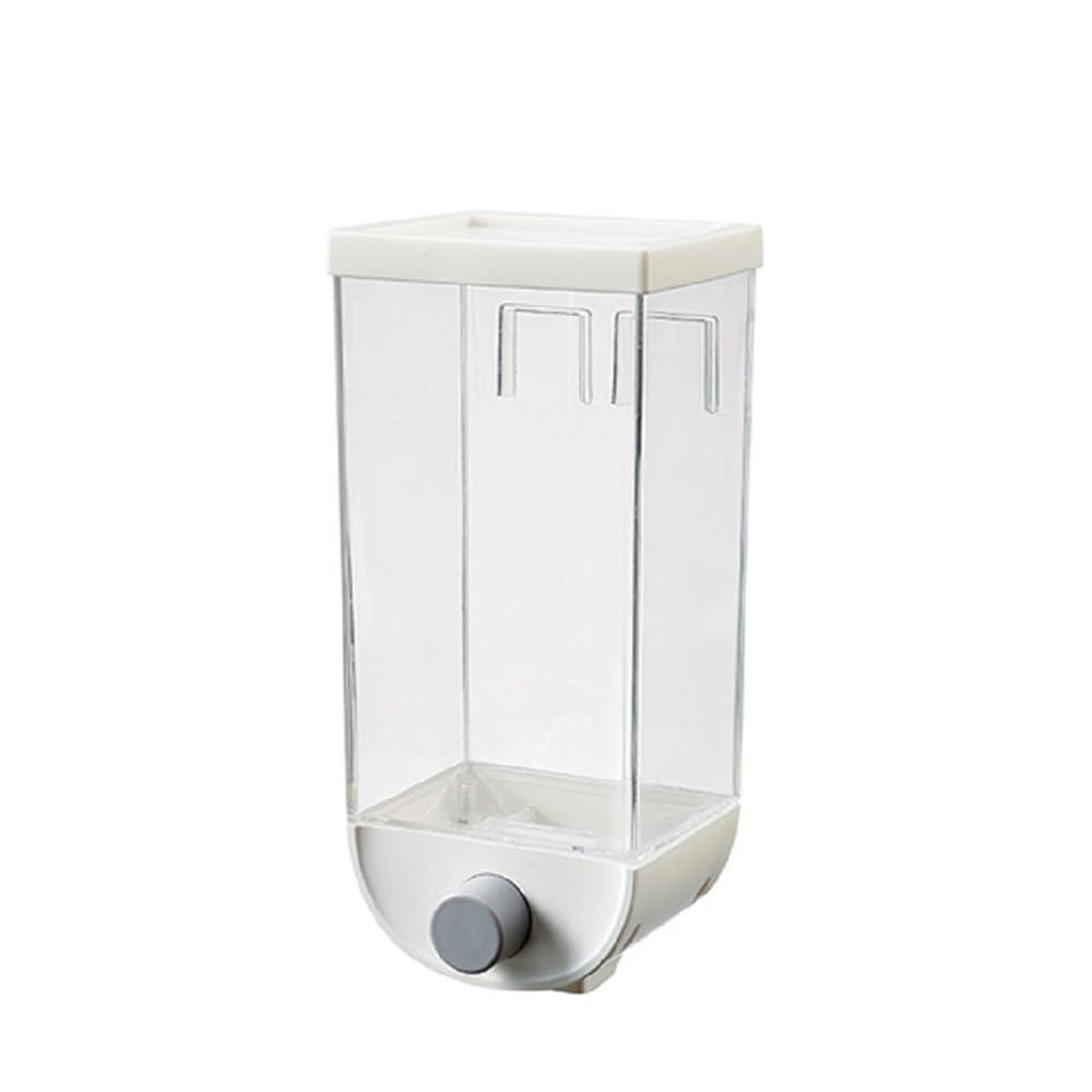 Photo 1 of Hemoton Dry Food Dispenser Wall Mounted Single Cereal Dispenser Box for Cereal Grain Nuts Beans Candy Rice Oatmeal Storage Container 1500ml (White)