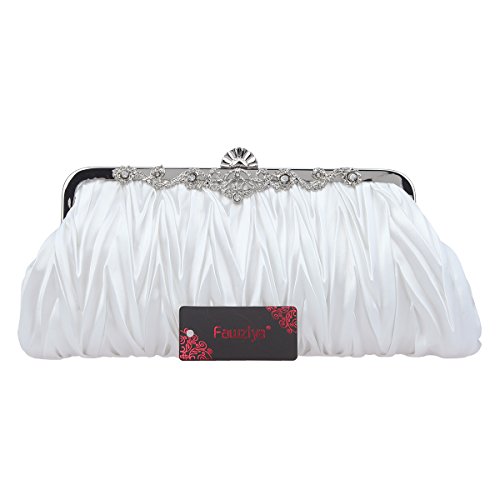Fawziya Satin Pleated Clutch Purses For Women Evening Clutches For Wedding And Party-White