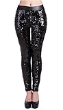Lotsyle Women's Faux Leather Shiny Sequins Party Footless Leggings Pants