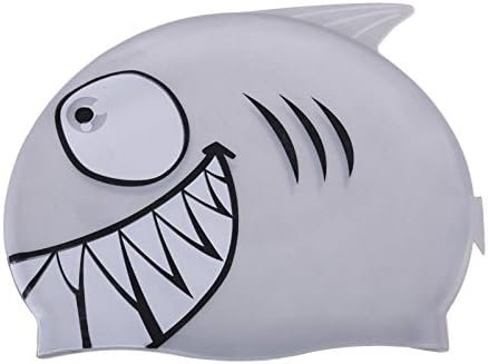 Children Cartoon Swimming Cap Silicon Diving Waterproof Cartoon Swimming Cap Shark White