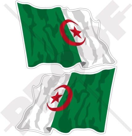 ALGERIA Algerian Waving Flag Algiers 3" (75mm) Vinyl Bumper Stickers, Decals x2