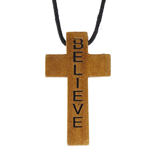 Believe Wood Cross Necklace Engraved (24 Necklaces) Inexpensive