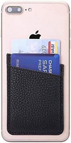 Stick on Wallet Card Holder Case Faux Leather Ultra-slim 3M Adhesive - Black