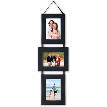 MyBarnwoodFrames - Lightly Distressed Collage Set of 3, 5 x 7 Wood Picture Frames on Hanging Ribbon, Black (Portrait-Landscape-Portrait)