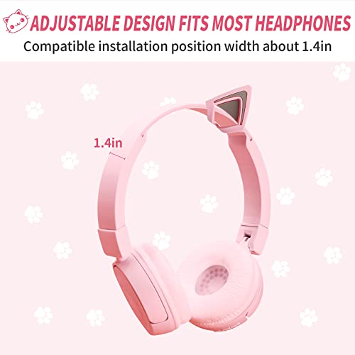 WeThinkeer Cute Cat Ears for Headphones, Pink Cat Ear Headphone Attachment with Adjustable