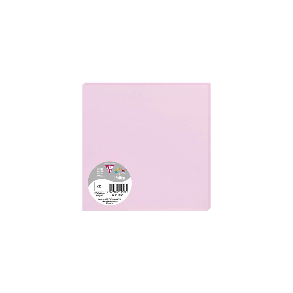 Clairefontaine 11123C Pack of 25 Plain Cards Square 16x16cm 210gsm Dragée Pink- Invitation and Correspondence Cards - Pollen Range - Premium Smooth Paper