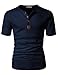 H2H Mens Casual Slim Fit Henley Shirts of Waffle Cotton with Leather Point Navy US L/Asia XL (JDSK31)