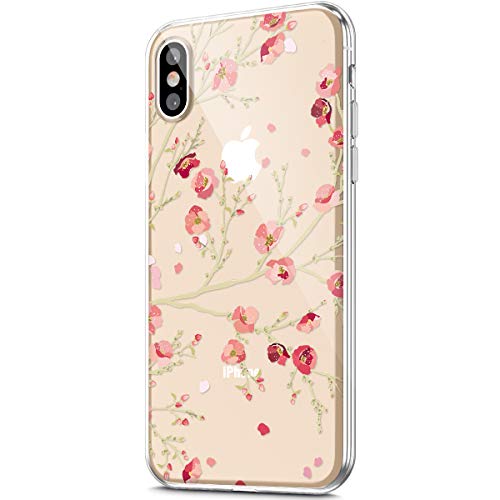 ikasus Case for iPhone Xs Max,Clear Art Panited Pattern Design Soft & Flexible TPU Ultra-Thin Transparent Flexible Soft Rubber Gel TPU Protective Case Cover for iPhone Xs Max Case,Pink Plum blossom