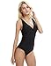LAPAYA Women's 1 Piece Bathing Suit V-Neck Ruched Tummy Control Maillot Swimsuit