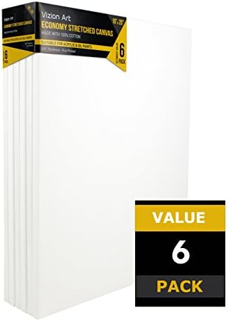 Vizion Art Economy Stretched Canvas 100% Cotton 16x20 Inches Pack of 6. Perfect for Students, New Artists and Art Projects