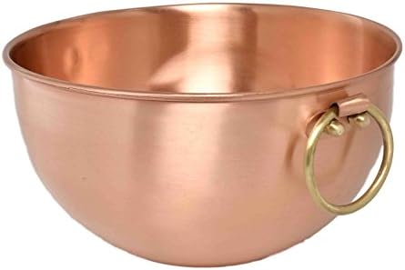 PureCopperware /100% Solid Copper Egg Whites Mixing Bowl / Heavy - 2.3lbs / Large - 10" diameter 6" Height / w Brass Rings Handles / 100% Handcrafted and Hand Finished