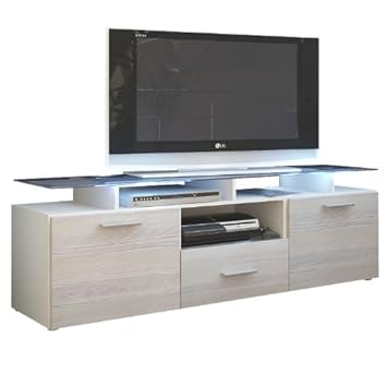 Armoire basse meuble TV ALMADA en Noir / Blanc laqué haute brillance  Meuble