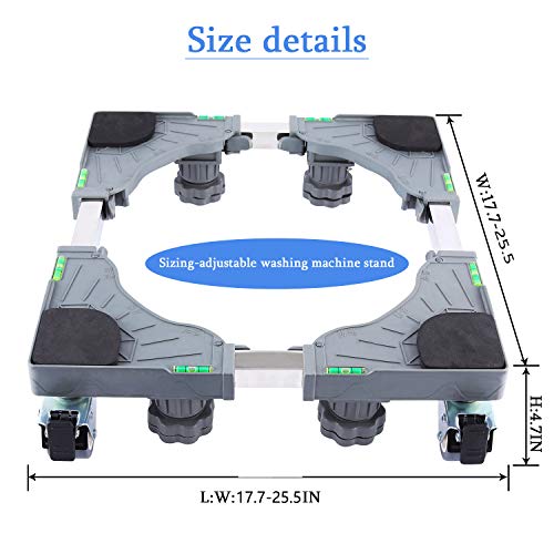 Ismart moon Universal Mobile Base Dolly Roller with 4 Wheels 8 Legs Multi-Functional Adjustable Base for Adjustable Dryer, Washing Machine and Refrigerator (4 Double Wheels 4 Strong Feet)