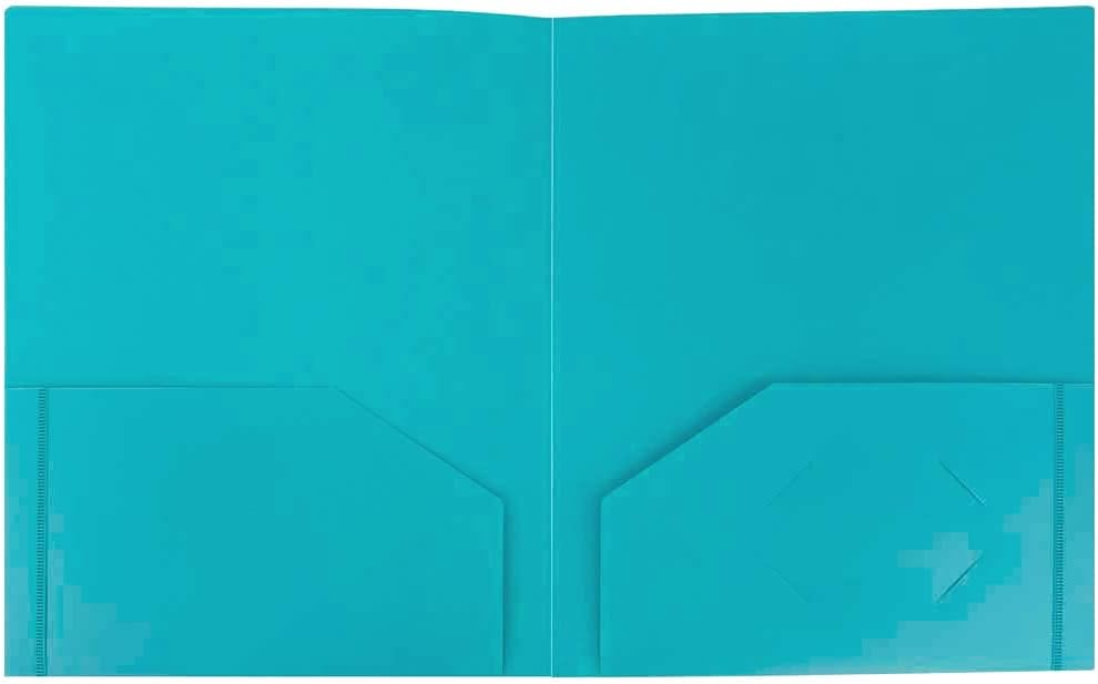 JAM PAPER Heavy Duty Plastic 2 Pocket School Folders - Teal Blue - 6/Pack : Office Products