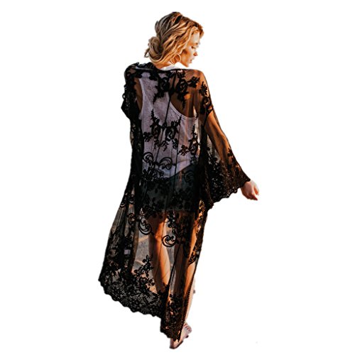 Mikey Store Elegant Kimono Bohemian Cardigans Lace Transparent Loose Long Sleeve Shawl Casual Cardigan