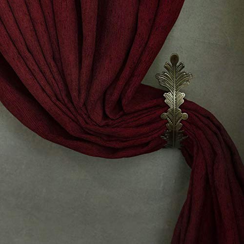Chictie Vintage Leaves Curtain Holdbacks Bronze Wall Mounted Drapery Holder Hooks Pack of 2 (Retro Bronze Long Leaves Hook)