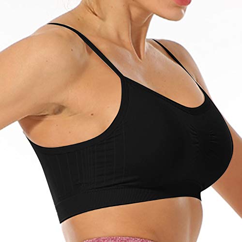 Litthing Camisole Bra Seamless Adjustable Spaghetti Straps Comfortable Daily Bra with Removable Pads (Black 1, White 1, Skin 1, XL)