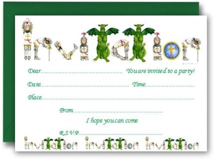 Knight & Dragons Party Invitation - pack of 10