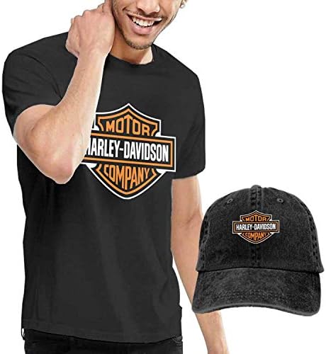 Mens Fashion Harley Davidson Logo T Shirt and Washed Denim Hat Casquette Black