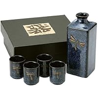 Japanisches Sake-Set Aus Porzellan – Mit Pflaumenblütendesign, 142 Ml, Inkl. Karaffe & 4 Becher, Made In Japan!