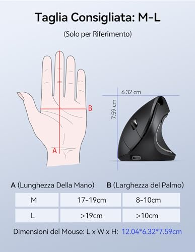 TECKNET Rechargeable Wireless Vertical Mouse, 4800 DPI Ergonomic Silent Wireless Mouse, 6 Buttons, 2.4 GHz with USB Receiver for PC, Computer, Laptop, Mac, Black
