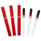 Glass Nail Files, 3 Piece Black Red Glass Nail Files with Red Hard Cases - Best for Nail Care - File Nails easily & gently - Crystal Nail Files by Bona Fide Beauty