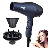 1875W Negative Ions Hair Dryer JINRI Professional DC Motor Air Blower with Concentrator & Diffuser, 3 Heat 2 Speed with Cool Shot Button,Black