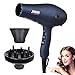 1875W Negative Ions Hair Dryer JINRI Professional DC Motor Air Blower with Concentrator & Diffuser, 3 Heat 2 Speed with Cool Shot Button,Black