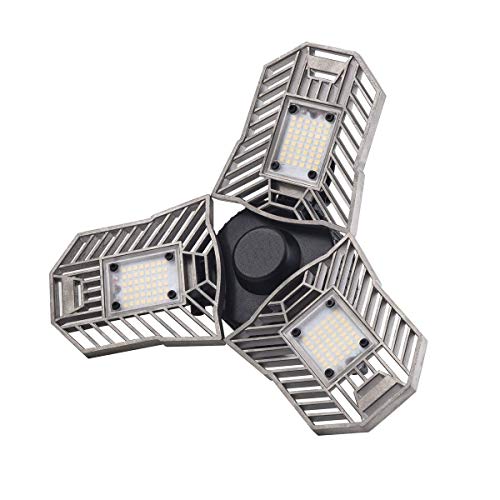 Ceiling Light,Led Garage Lights 60W Deformable E26/E27 6000LM,for Workshop,Trilight Shoplight,Industrial Lamp,Barn,Cellar (No Motion Activated)