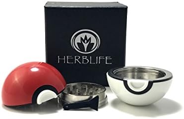 Herb Life Premium Pokemon Pokeball 3 Piece Herb Grinder With Pollen Scraper for Herbs, Spices, Tobacco (Grinder is 2 In/50 mm)