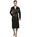 FAYBOX Men Satin Robe Long Bathrobe Lightweight Sleepwear Black L