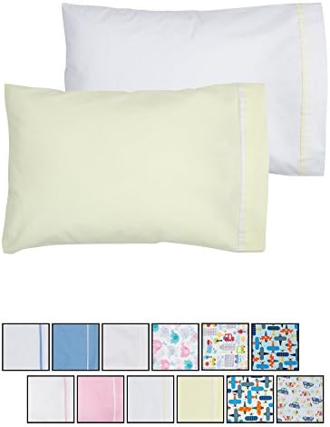 Angel Dreams 2-Pack Toddler Pillowcases 13x18. Cotton. Machine Washable (Yellow/White)