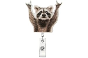 GENERIC Funny Raccoon Badge Reel Retractable Acrylic Alligator Badge Clip Cute Badge Reel Holder Nurse Doctor Name Tag Badge Clip for Nurse Doctor Office Worker ID Card Decor