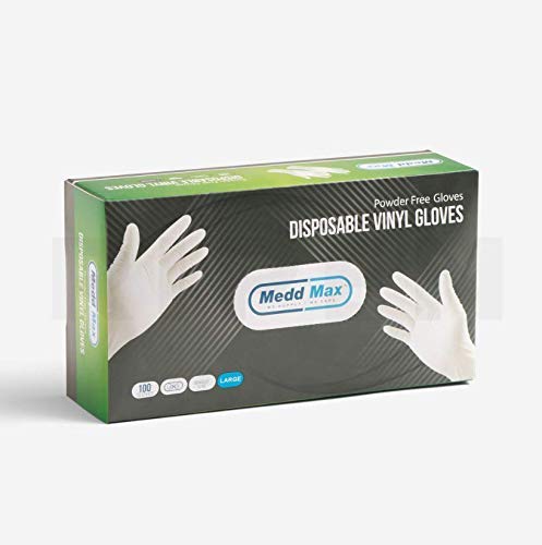 100 Large Size Disposable Vinyl Gloves Powder Free Latex Free Allergy Free Multi-Purpose Heavy Duty Super Strength Cleaning Gloves Food Grade (1 Pack)