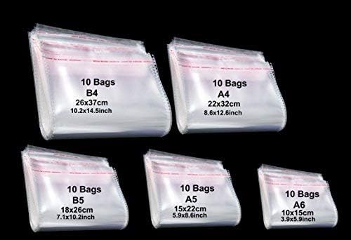 YETHAN 50 Pcs Clear Storage Bags Set, Poly Bags, 5 Sizes, 10 Pcs/Size.