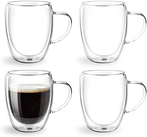 Top-Spring Glass Coffee Mugs 350ml, 12oz Clear Glass Coffee Cups with  Handles - Set of 4 Double Wall Insulated Coffee Mug Tea Latte Espresso Cups  price in Saudi Arabia | Amazon Saudi