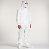 Cleaing Disposable Coveralls with Elastic Wrists and Hood,Protective coveralls without Boot Covers, White, Size: 2XL (Pack Of 5)
