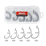 RUNCL Fishing Hooks, Circle Hooks High Carbon Steel, EWG Worm Hooks in 5 Different Sizes with Tackle Box for Saltwater & Freshwater Fishing (Pack of 50)