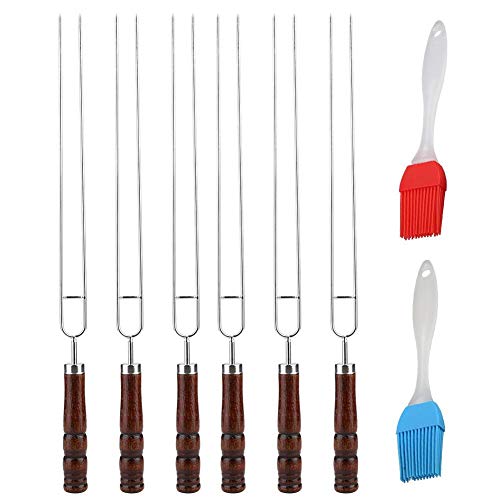 TOPINCN Barbecue Tool Sets 6Pcs Stainless Steel U-Shaped Barbecue fork Skewers With 2Pcs Silicone Baking Oil BBQ Brush