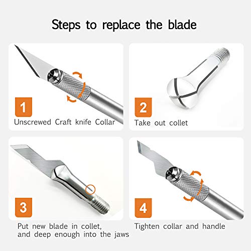 Craft Knifes, Premium Aluminium Alloy & Steel Blades Utility Knives Wood Carving Knife, Art Carving Knife, Engraving Hobby Knives for Crafts Arts Drawin - Thumbnail 4