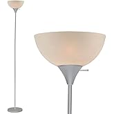 LIGHTACCENTS 72” Silver Torchiere – Modern Standing Fixture with White Opal Shade – Susan Design for Bedroom, Office, Corner,