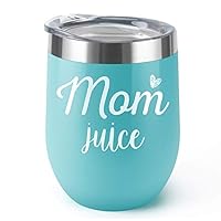 Mom Juice|Supkiir 12 oz Wine Tumbler, Double Wall Vacuum Insulated Wine Glasses with Lid, Stainless Steel Cup for Wine,Coffee,Cocktails|Perfect Mother