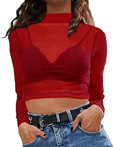 CLOZ Women's Mesh Tee Blouse Crop Tops
