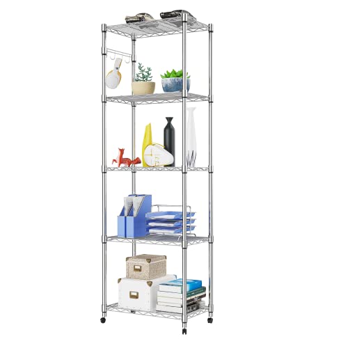 BATHWA 5Tier Wire Shelving Unit on Wheels, Heavy Duty Rolling Shelving