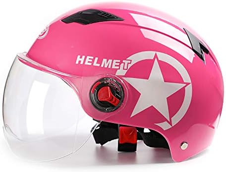 TKer Adults Men & Women Open Face Helmet with Detachable Goggles Sun Visor for Motorcycle Scooter Baseball, Universal Size Breathable Jet Half Helmet DOT Approved, Pink(54-62cm)